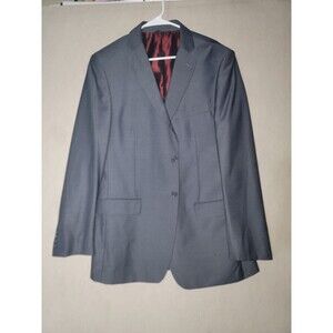 Fellini Uomo Mens Size 42L Blazer Suit Jacket Sportscoat Gray Silky Red Lining